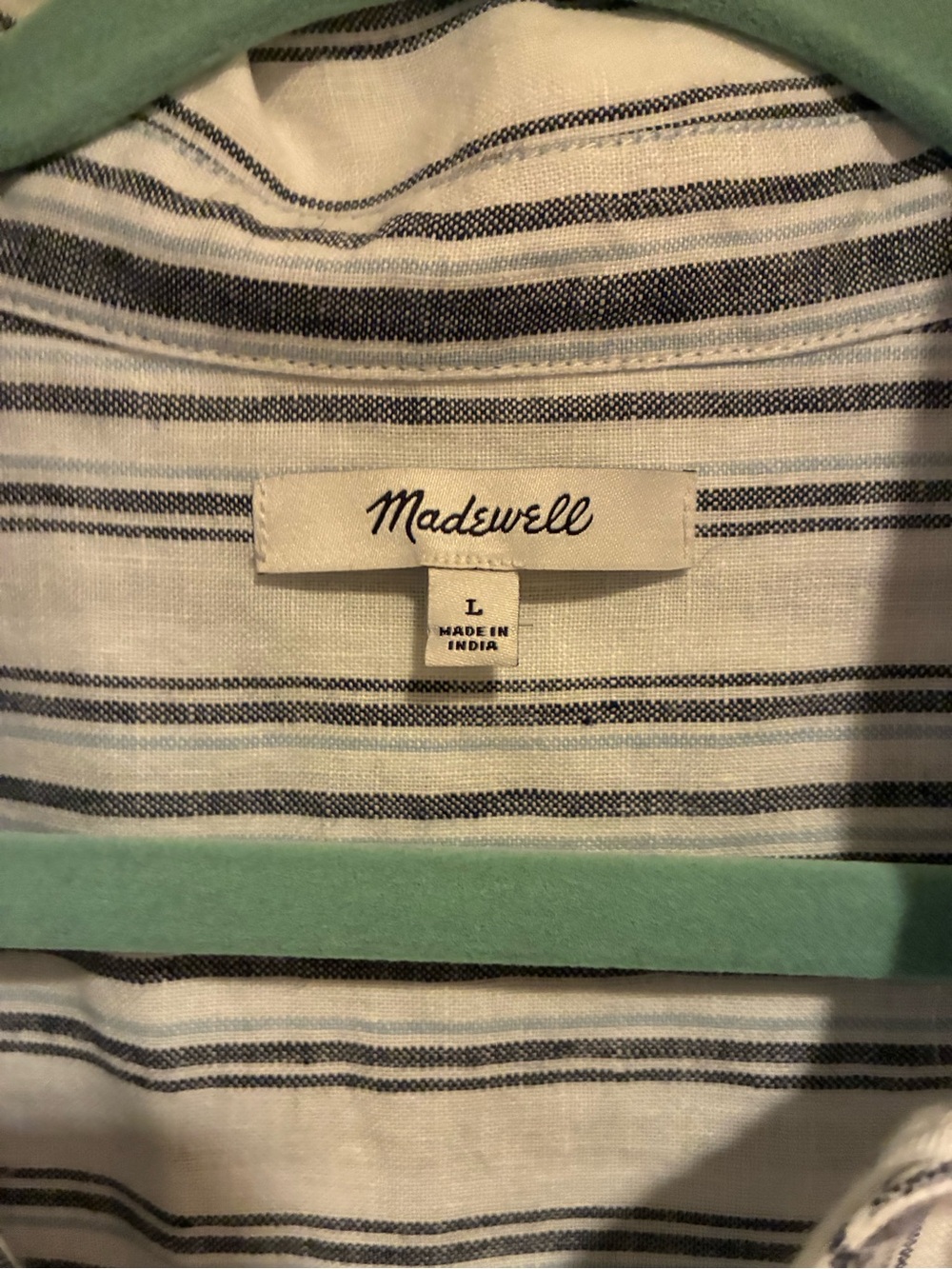 Madewell Striped Button-Front Linen Shirt Dress in Navy and White - Picture 3 of 5